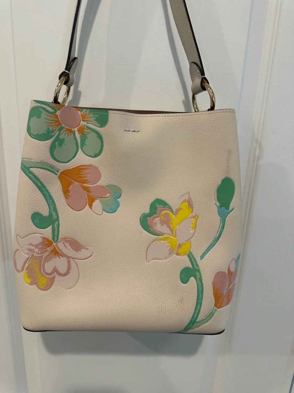 Coach Cream Floral Print Hobo Bag with Pink, Green and Yellow Accents - Picture 3 of 5